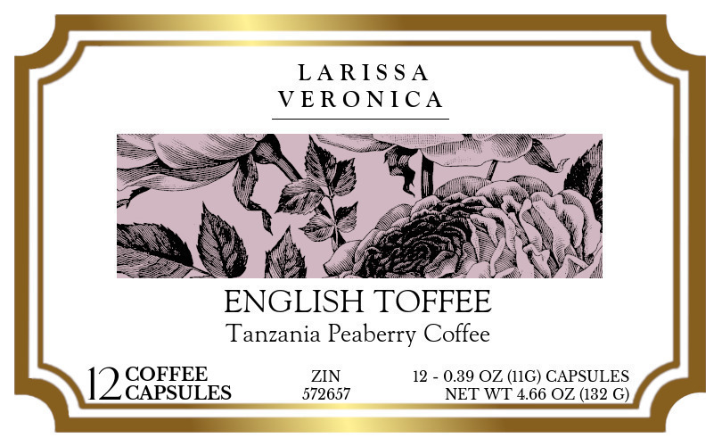 English Toffee Tanzania Peaberry Coffee <BR>(Single Serve K-Cup Pods) - Label