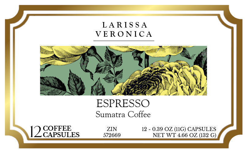 Espresso Sumatra Coffee <BR>(Single Serve K-Cup Pods) - Label