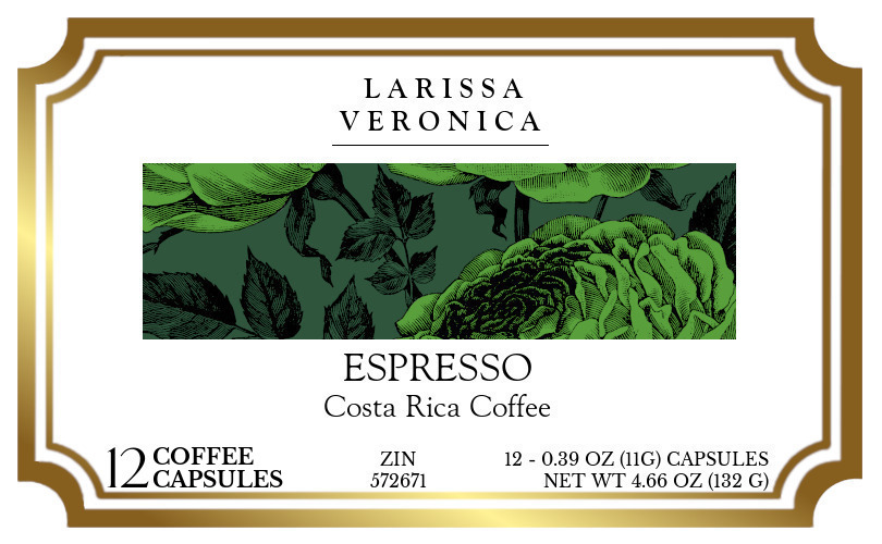 Espresso Costa Rica Coffee <BR>(Single Serve K-Cup Pods) - Label