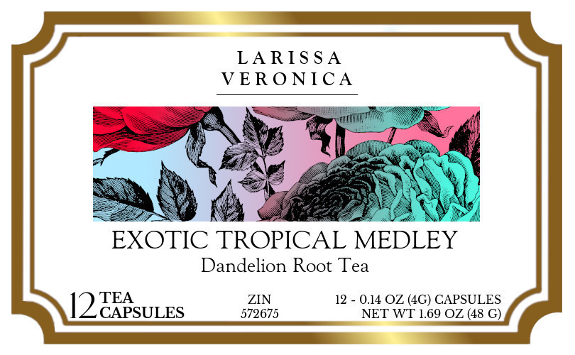 Exotic Tropical Medley Dandelion Root Tea <BR>(Single Serve K-Cup Pods) - Label