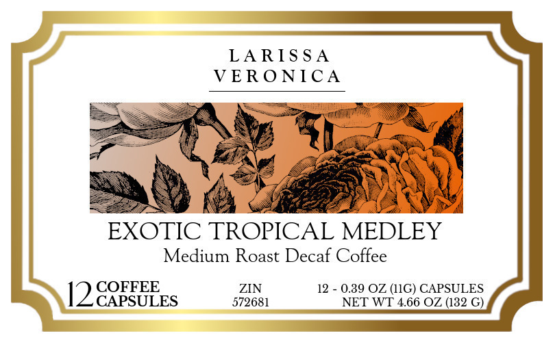 Exotic Tropical Medley Medium Roast Decaf Coffee <BR>(Single Serve K-Cup Pods) - Label