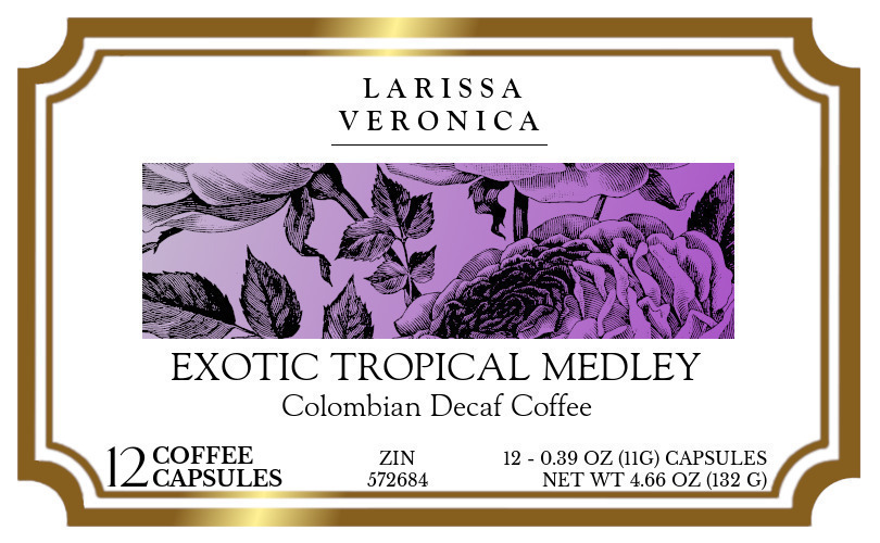 Exotic Tropical Medley Colombian Decaf Coffee <BR>(Single Serve K-Cup Pods) - Label