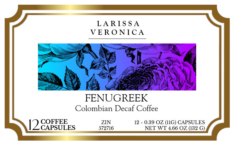 Fenugreek Colombian Decaf Coffee <BR>(Single Serve K-Cup Pods) - Label