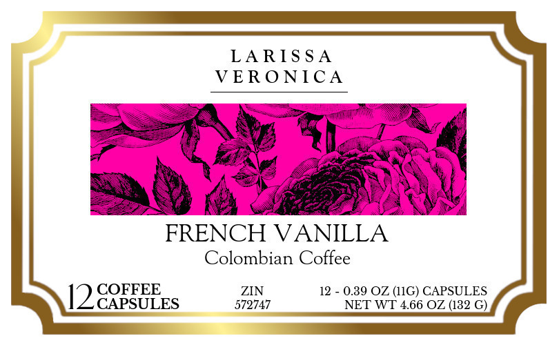 French Vanilla Colombian Coffee <BR>(Single Serve K-Cup Pods) - Label