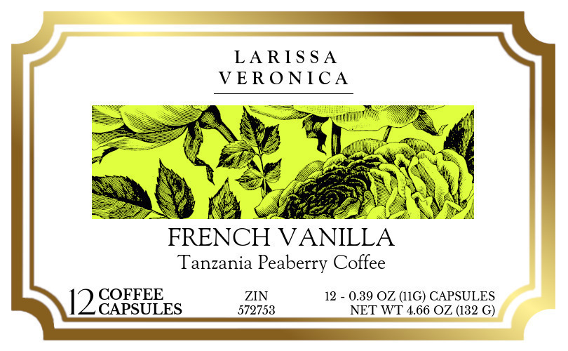 French Vanilla Tanzania Peaberry Coffee <BR>(Single Serve K-Cup Pods) - Label