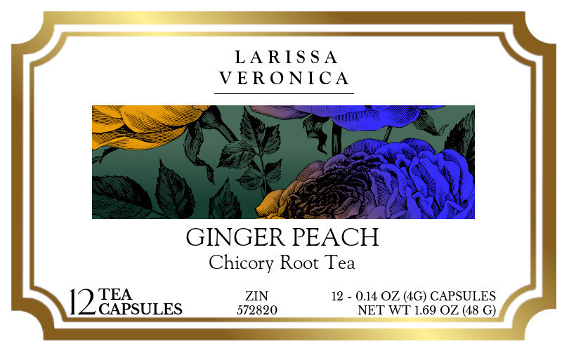 Ginger Peach Chicory Root Tea <BR>(Single Serve K-Cup Pods) - Label