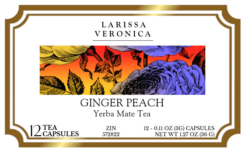 Ginger Peach Yerba Mate Tea <BR>(Single Serve K-Cup Pods) - Label