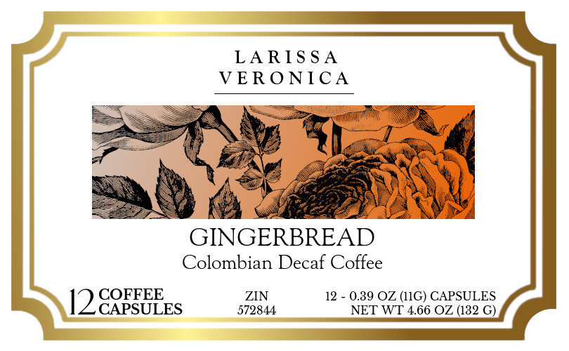 Gingerbread Colombian Decaf Coffee <BR>(Single Serve K-Cup Pods) - Label