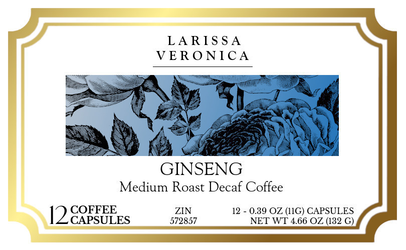 Ginseng Medium Roast Decaf Coffee <BR>(Single Serve K-Cup Pods) - Label