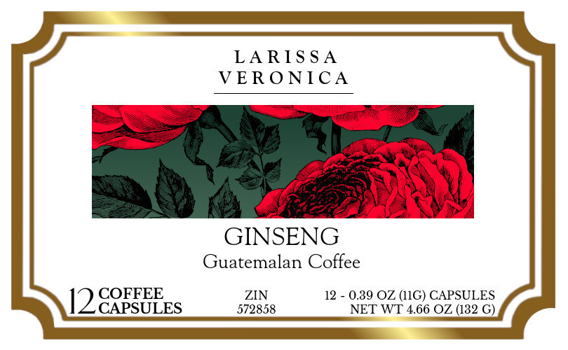 Ginseng Guatemalan Coffee <BR>(Single Serve K-Cup Pods) - Label