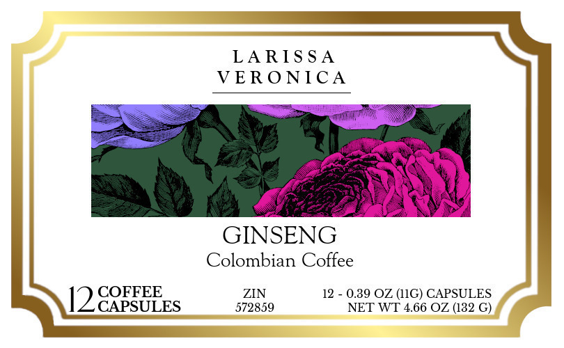 Ginseng Colombian Coffee <BR>(Single Serve K-Cup Pods) - Label