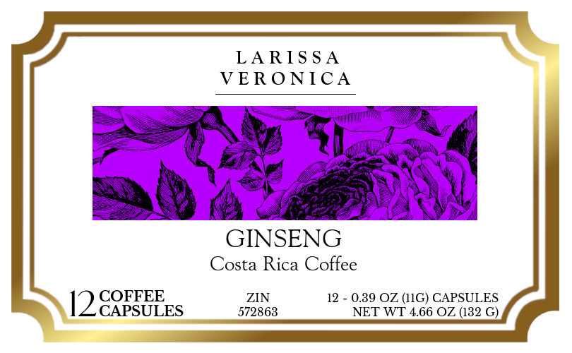 Ginseng Costa Rica Coffee <BR>(Single Serve K-Cup Pods) - Label