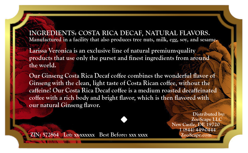 Ginseng Costa Rica Decaf Coffee <BR>(Single Serve K-Cup Pods)