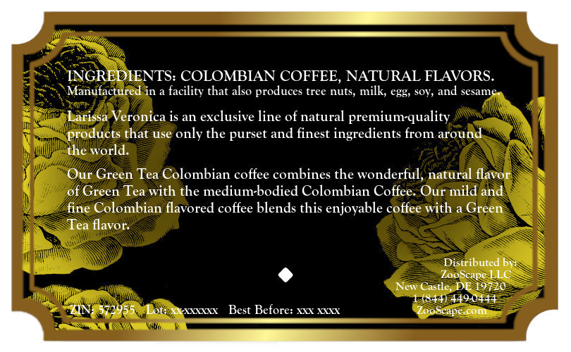 Green Tea Colombian Coffee <BR>(Single Serve K-Cup Pods)