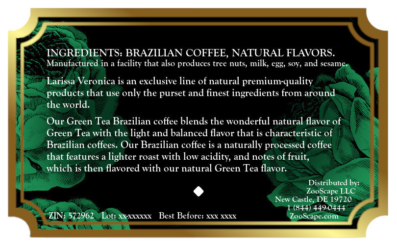 Green Tea Brazilian Coffee <BR>(Single Serve K-Cup Pods)