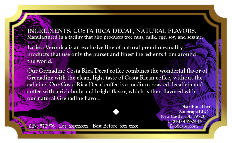 Grenadine Costa Rica Decaf Coffee <BR>(Single Serve K-Cup Pods)