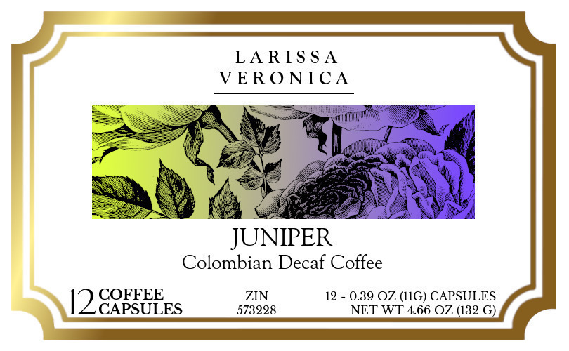 Juniper Colombian Decaf Coffee <BR>(Single Serve K-Cup Pods) - Label