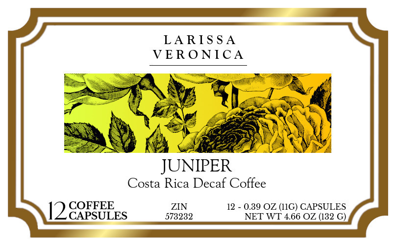 Juniper Costa Rica Decaf Coffee <BR>(Single Serve K-Cup Pods) - Label
