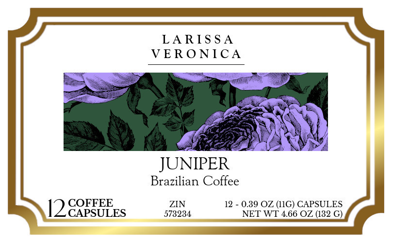 Juniper Brazilian Coffee <BR>(Single Serve K-Cup Pods) - Label