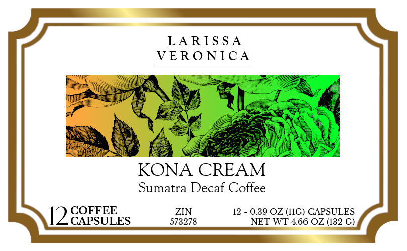 Kona Cream Sumatra Decaf Coffee <BR>(Single Serve K-Cup Pods) - Label