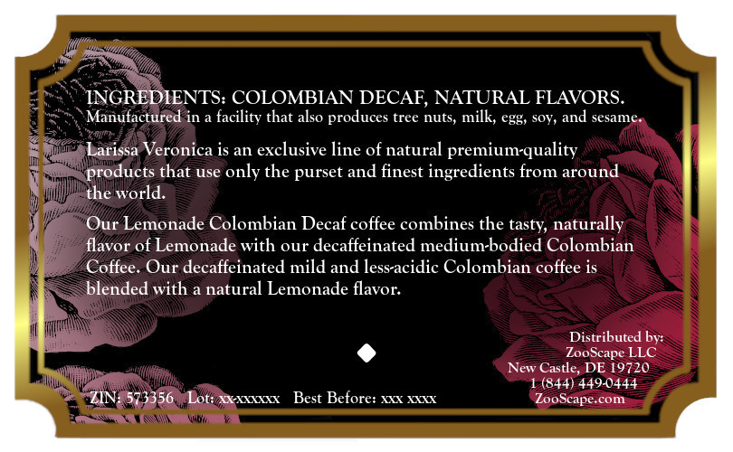 Lemonade Colombian Decaf Coffee <BR>(Single Serve K-Cup Pods)