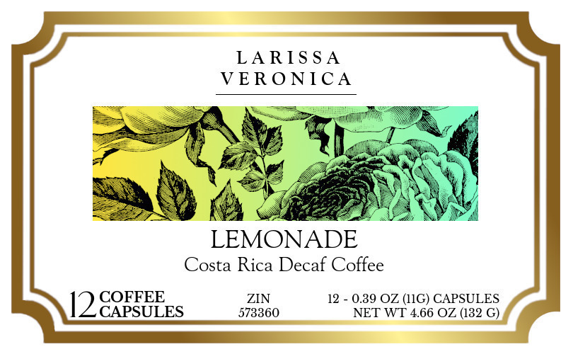 Lemonade Costa Rica Decaf Coffee <BR>(Single Serve K-Cup Pods) - Label
