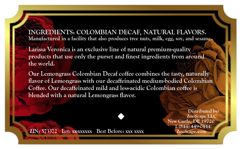 Lemongrass Colombian Decaf Coffee <BR>(Single Serve K-Cup Pods)