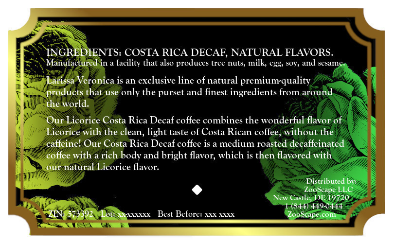 Licorice Costa Rica Decaf Coffee <BR>(Single Serve K-Cup Pods)