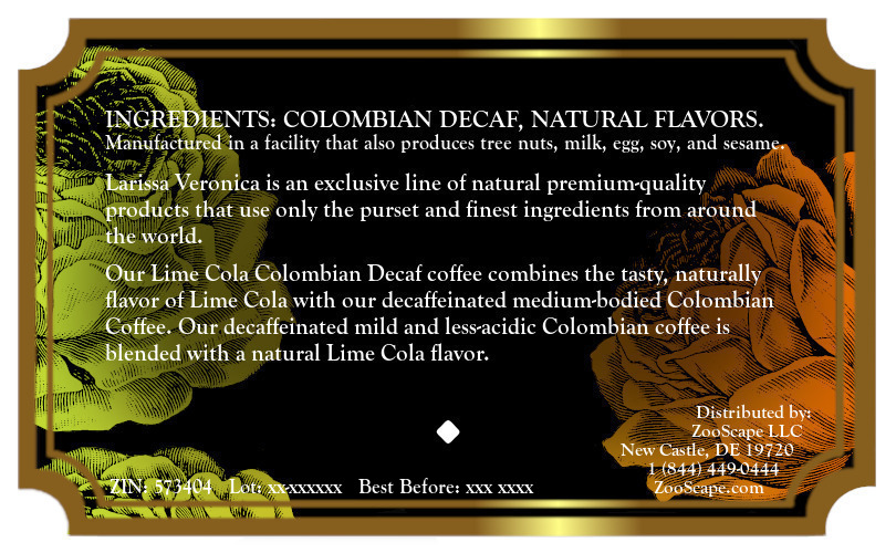 Lime Cola Colombian Decaf Coffee <BR>(Single Serve K-Cup Pods)