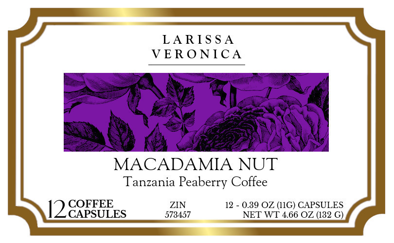 Macadamia Nut Tanzania Peaberry Coffee <BR>(Single Serve K-Cup Pods) - Label