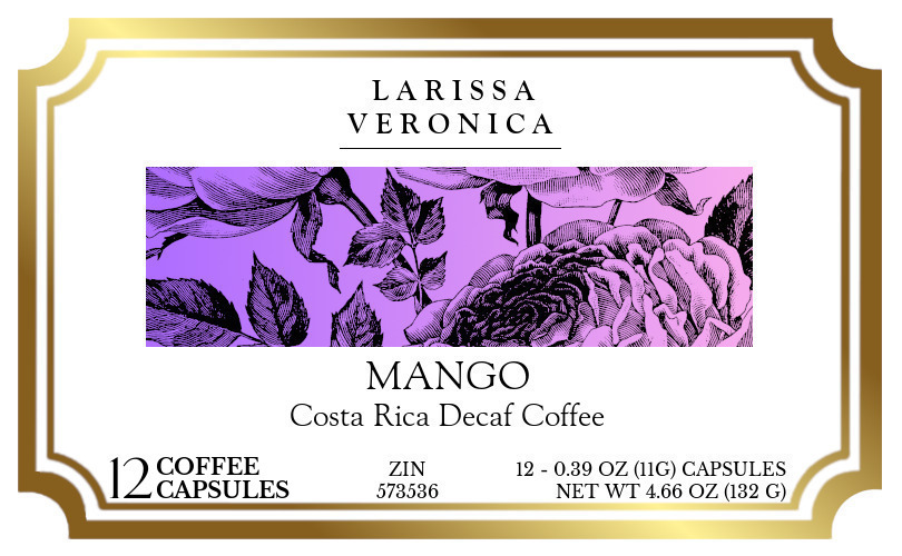 Mango Costa Rica Decaf Coffee <BR>(Single Serve K-Cup Pods) - Label