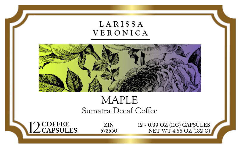 Maple Sumatra Decaf Coffee <BR>(Single Serve K-Cup Pods) - Label