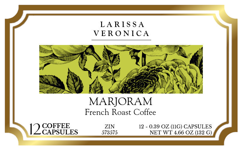 Marjoram French Roast Coffee <BR>(Single Serve K-Cup Pods) - Label