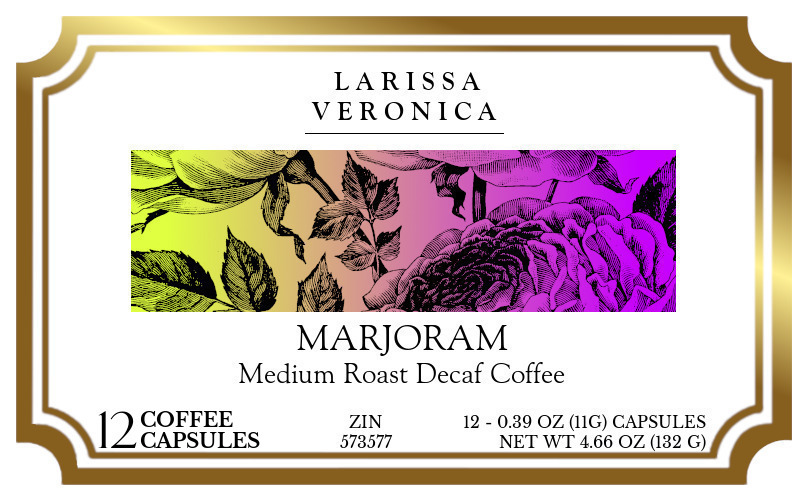 Marjoram Medium Roast Decaf Coffee <BR>(Single Serve K-Cup Pods) - Label