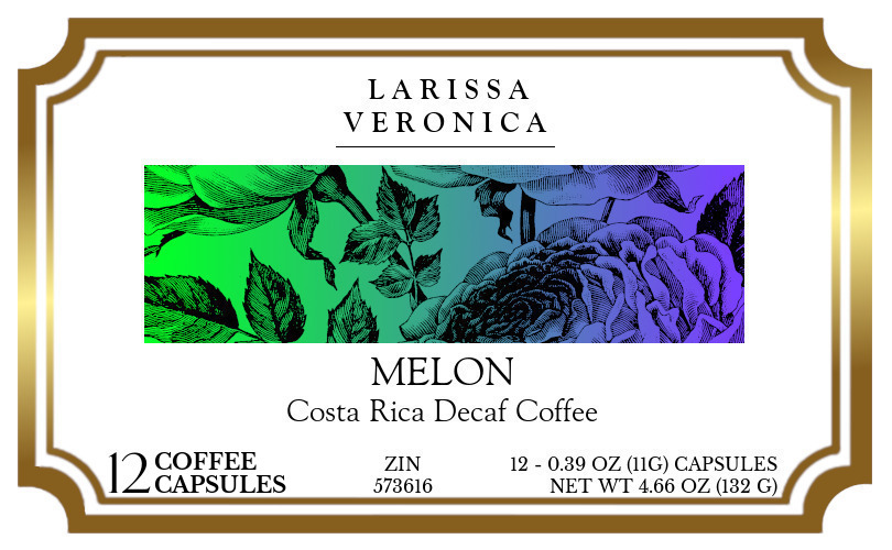 Melon Costa Rica Decaf Coffee <BR>(Single Serve K-Cup Pods) - Label