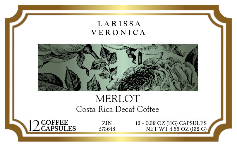 Merlot Costa Rica Decaf Coffee <BR>(Single Serve K-Cup Pods) - Label