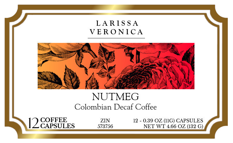 Nutmeg Colombian Decaf Coffee <BR>(Single Serve K-Cup Pods) - Label