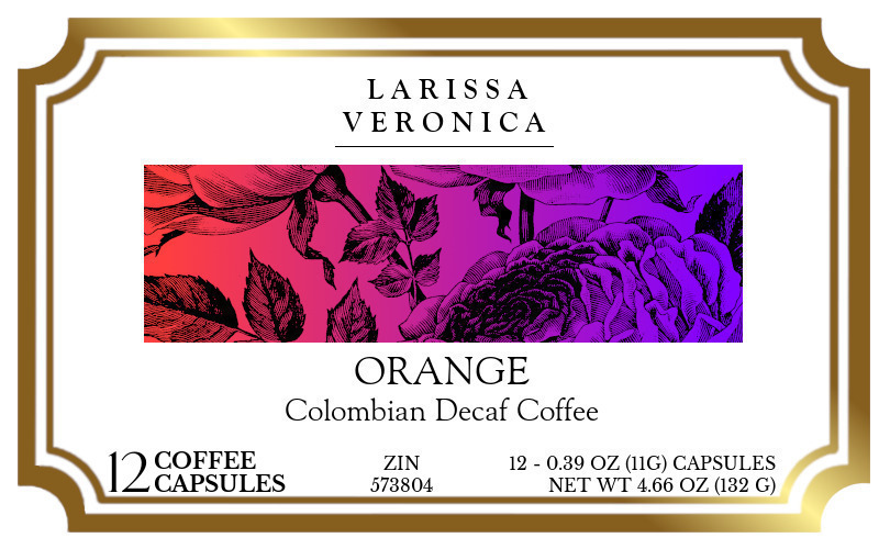 Orange Colombian Decaf Coffee <BR>(Single Serve K-Cup Pods) - Label