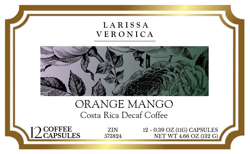 Orange Mango Costa Rica Decaf Coffee <BR>(Single Serve K-Cup Pods) - Label