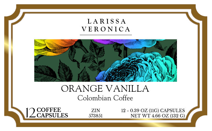 Orange Vanilla Colombian Coffee <BR>(Single Serve K-Cup Pods) - Label