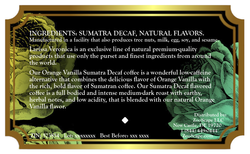 Orange Vanilla Sumatra Decaf Coffee <BR>(Single Serve K-Cup Pods)