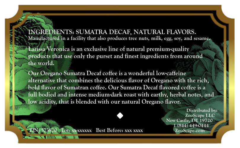 Oregano Sumatra Decaf Coffee <BR>(Single Serve K-Cup Pods)