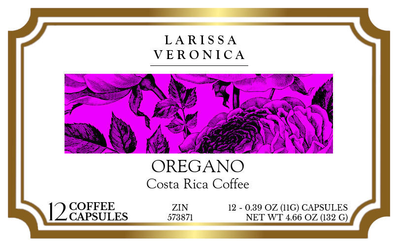 Oregano Costa Rica Coffee <BR>(Single Serve K-Cup Pods) - Label