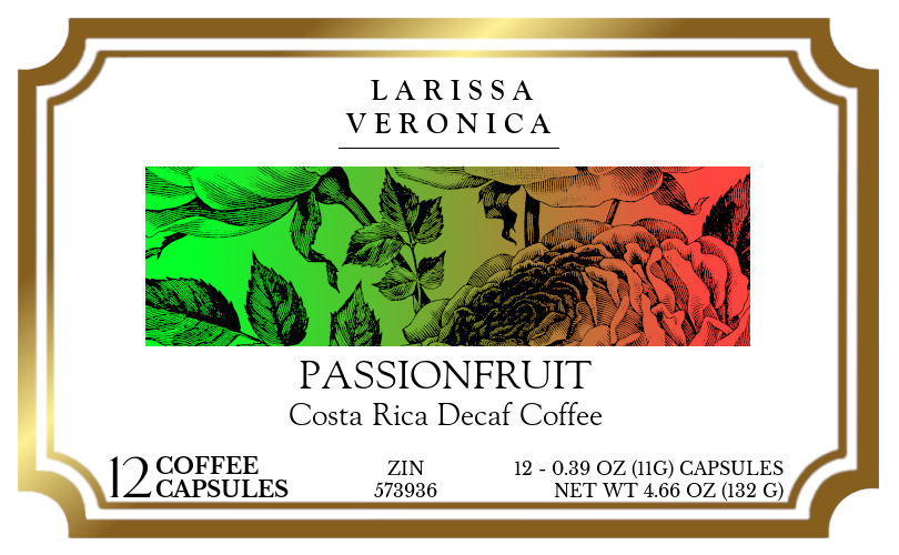 Passionfruit Costa Rica Decaf Coffee <BR>(Single Serve K-Cup Pods) - Label