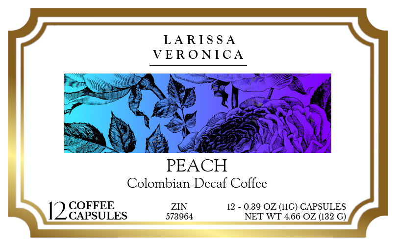 Peach Colombian Decaf Coffee <BR>(Single Serve K-Cup Pods) - Label