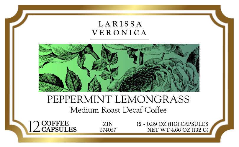 Peppermint Lemongrass Medium Roast Decaf Coffee <BR>(Single Serve K-Cup Pods) - Label