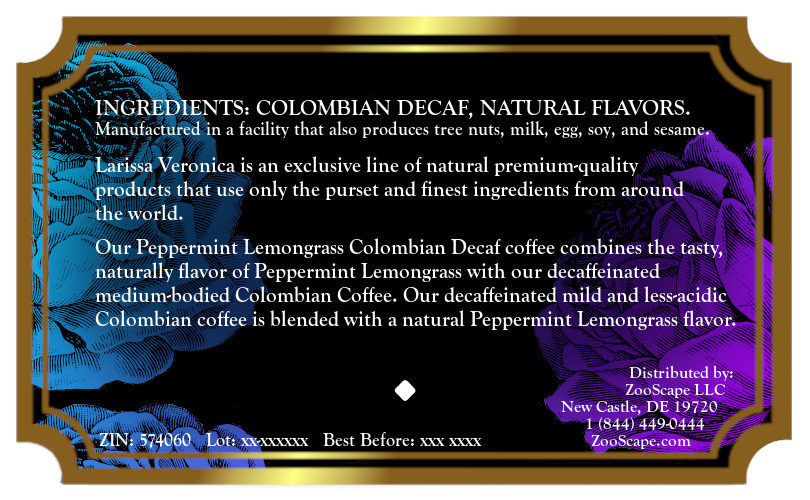 Peppermint Lemongrass Colombian Decaf Coffee <BR>(Single Serve K-Cup Pods)