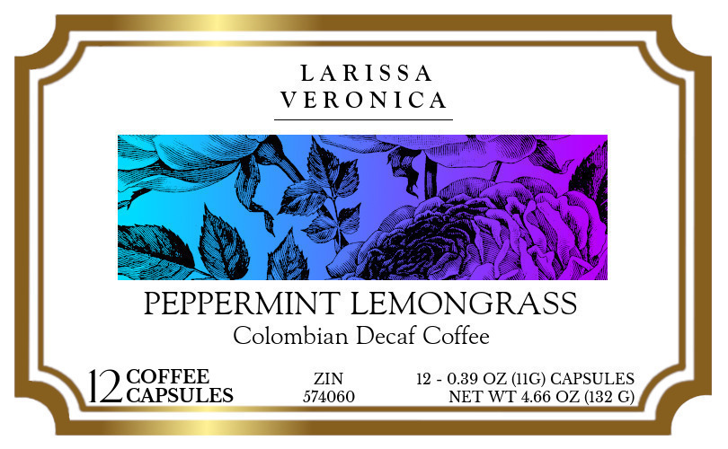 Peppermint Lemongrass Colombian Decaf Coffee <BR>(Single Serve K-Cup Pods) - Label