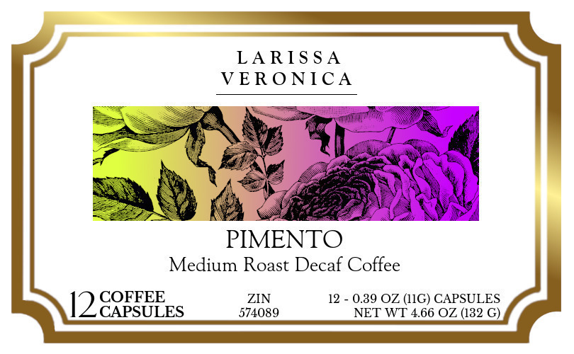 Pimento Medium Roast Decaf Coffee <BR>(Single Serve K-Cup Pods) - Label