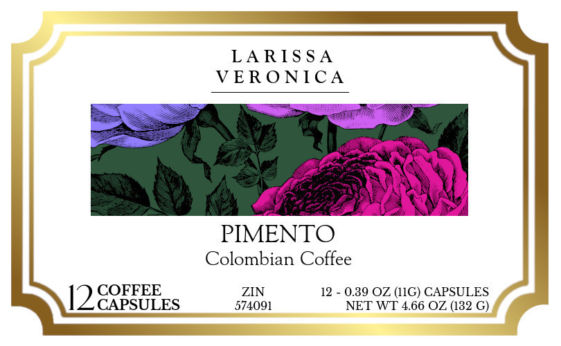 Pimento Colombian Coffee <BR>(Single Serve K-Cup Pods) - Label